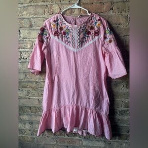 Zara Striped Dress with Floral Embroidery